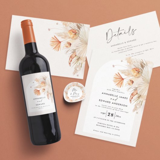 moderne bohemische pamapegras botanisch wijn etiket