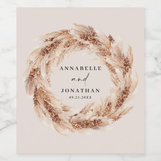 moderne bohemische pampas gras botanische elegant wijn etiket (Enkel label)