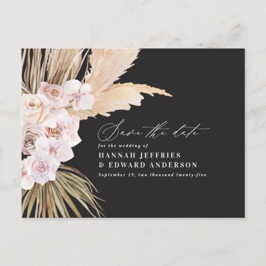 Moderne bohemische papegaaien voor orchidee bruilo aankondigingskaart (Voorkant)