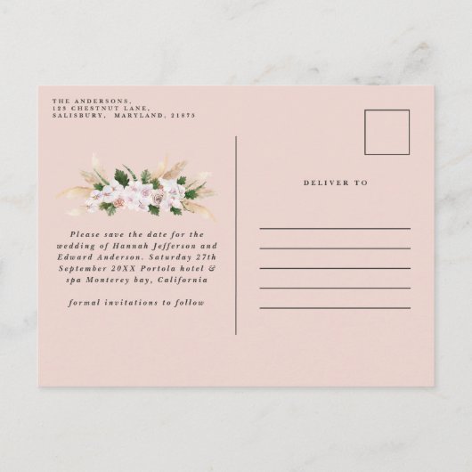 Moderne bohemische papegaaien voor orchidee bruilo aankondigingskaart (Achterkant)