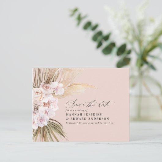 Moderne bohemische papegaaien voor orchidee bruilo aankondigingskaart (Staand voorkant)