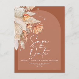 Moderne bohemische terracotta pampas aankondigingskaart