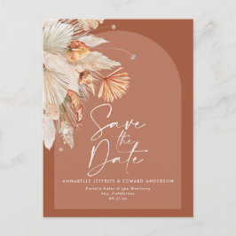 Moderne bohemische terracotta pampas aankondigingskaart