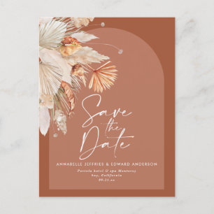 Moderne bohemische terracotta pampas aankondigingskaart