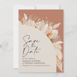 Moderne bohemische terracotta pampas grassen save the date