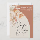 Moderne bohemische terracotta pampas save the date (Voorkant)