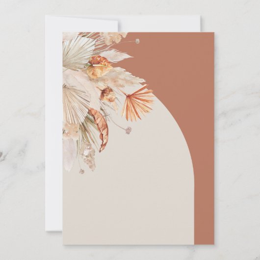 Moderne bohemische terracotta pampas save the date (Achterkant)