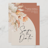 Moderne bohemische terracotta pampas save the date (Voorkant / Achterkant)