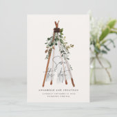 Moderne bohemische theepebotanische achtertuin save the date (Staand voorkant)