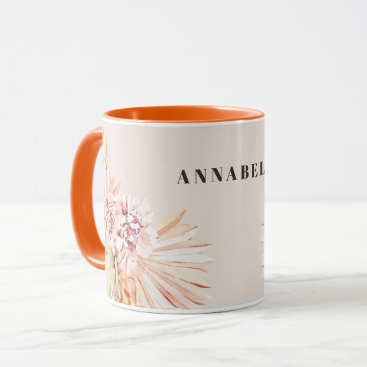 Moderne bohemische waterverf florale pastel oranje mok (Voorkant links)