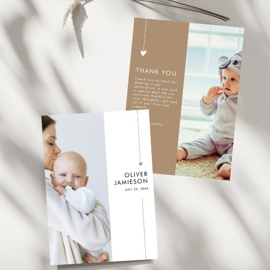 Moderne Boho 2 Foto Baby Shower Bedankkaart