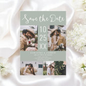 Moderne Boho 4-Foto salie groene bruiloft Save The Date