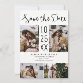 Moderne Boho 4-foto Zwart wit bruiloft Save The Date (Voorkant)