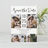 Moderne Boho 4-foto Zwart wit bruiloft Save The Date (Staand voorkant)