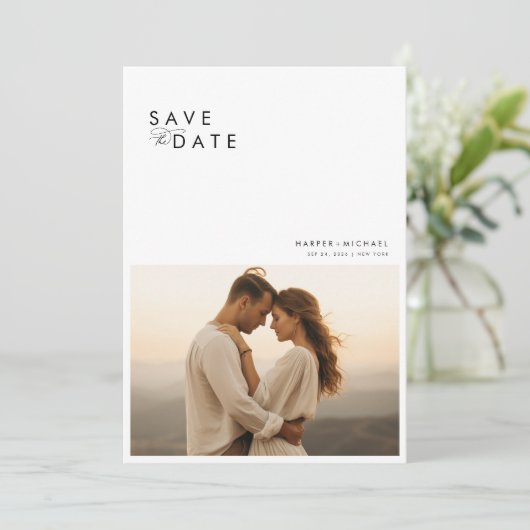 Moderne Boho 4 Fotocollage bruiloft Bewaar de datu Kaart (Staand voorkant)