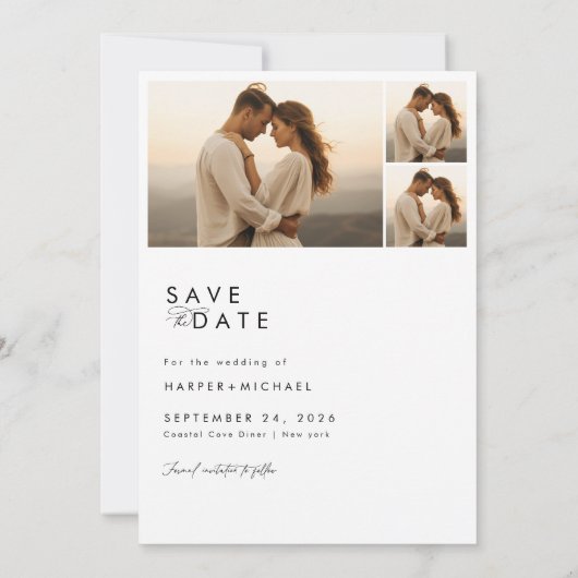 Moderne Boho 4 Fotocollage bruiloft Bewaar de datu Kaart (Achterkant)