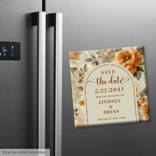 Moderne Boho Aardse Ivoor Salie Bloemige Trouwkaar Magneet