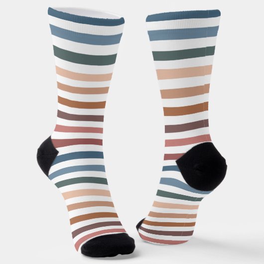 Moderne Boho Aardtinten Gestreepte Sokken (Gebogen)