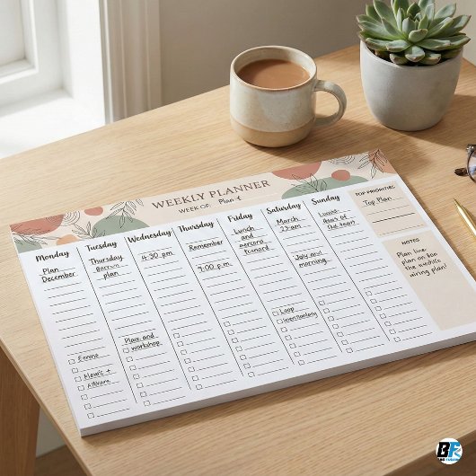 Moderne Boho Abstracte Botanische Weekplanner Notitieblok