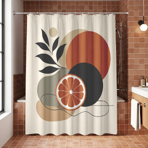 Moderne Boho Abstracte Kunst Oranje en Terracotta Douchegordijn