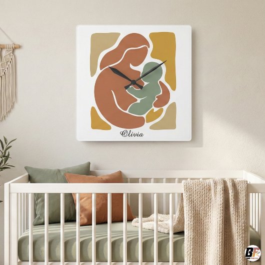 Moderne Boho Abstracte Moeder en Baby Aardetinten Vierkante Klok