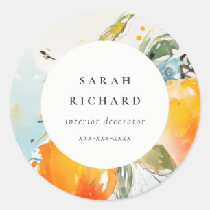 Moderne Boho Abstracte schetsmatige Oranje tuin Ronde Sticker