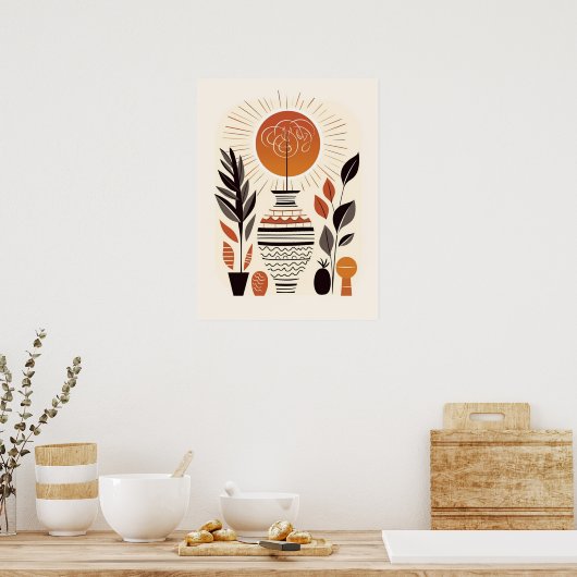 Moderne Boho Abstracte Terracotta Decoratieve Vaas Poster (Keuken)