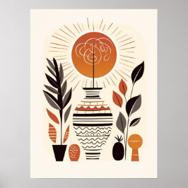 Moderne Boho Abstracte Terracotta Decoratieve Vaas Poster