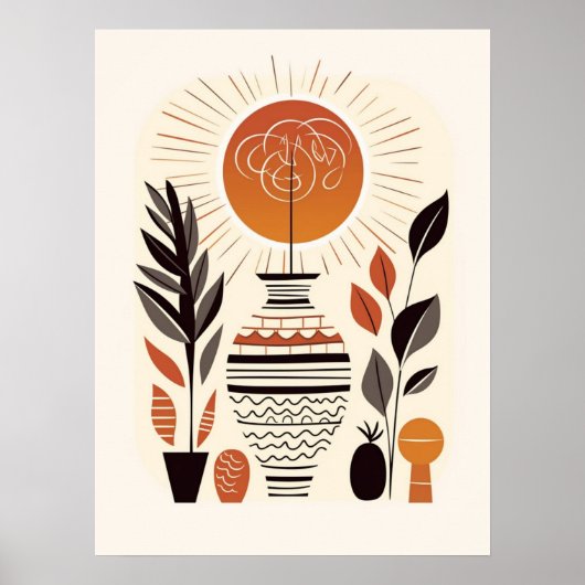 Moderne Boho Abstracte Terracotta Decoratieve Vaas Poster (Voorkant)