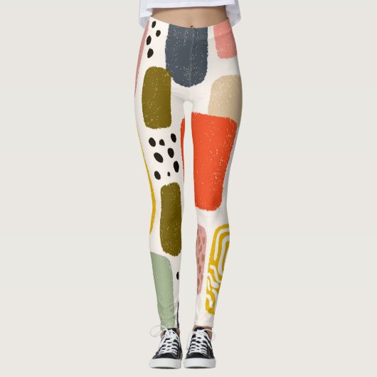 Moderne Boho Abstracte Watercolor Patroon | Kleuri Leggings (Voorkant)
