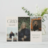 Moderne boho afstudeerkaart met meerdere foto's en kaart (Staand voorkant)