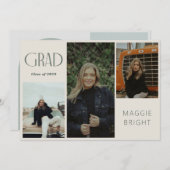 Moderne boho afstudeerkaart met meerdere foto's en kaart (Voorkant / Achterkant)