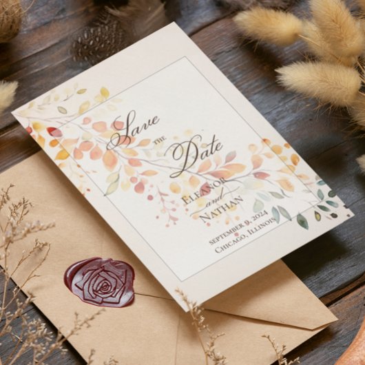 Moderne Boho Aquarel Herfstbladeren Bruiloft Save The Date