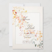Moderne Boho Aquarel Herfstbladeren Bruiloft Save The Date (Voorkant)