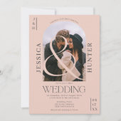 Moderne boho arch 2 foto's bruiloft bleek roze kaart (Voorkant)