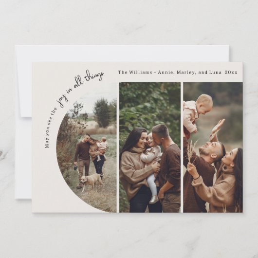 Moderne Boho Arch Beige Joy In All Things 4 Foto Feestdagenkaart (Voorkant)