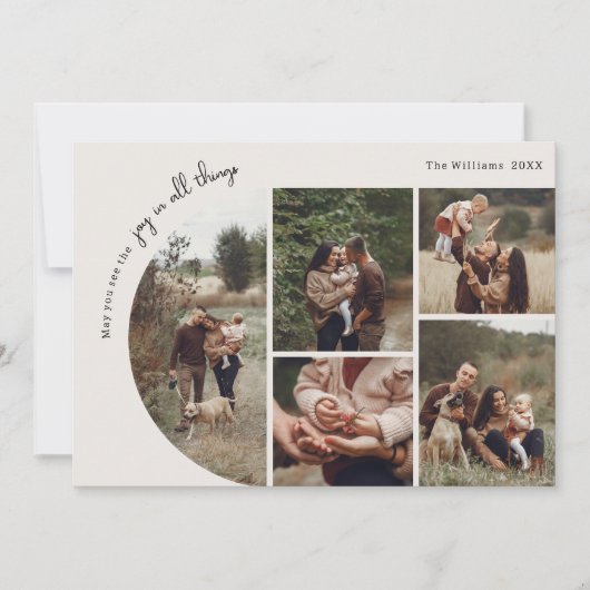 Moderne Boho Arch Beige Joy In All Things 5 Foto Feestdagenkaart (Voorkant)
