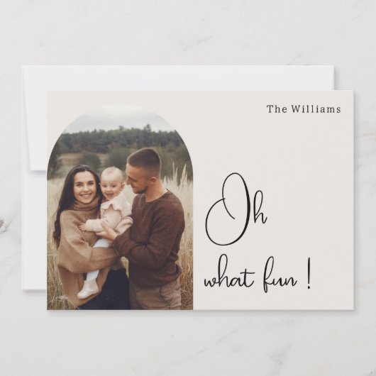 Moderne Boho Arch Beige Oh Wat leuk Twee Foto Feestdagenkaart (Voorkant)