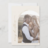 Moderne Boho Arch | Cream Foto Marry Christmas Save The Date (Voorkant)