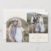 Moderne Boho Arch | Crème 3 foto Vrolijk kerstfees Feestdagenkaart (Voorkant)