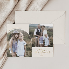 Moderne Boho Arch | Crème 3 foto Vrolijk kerstfees Feestdagenkaart