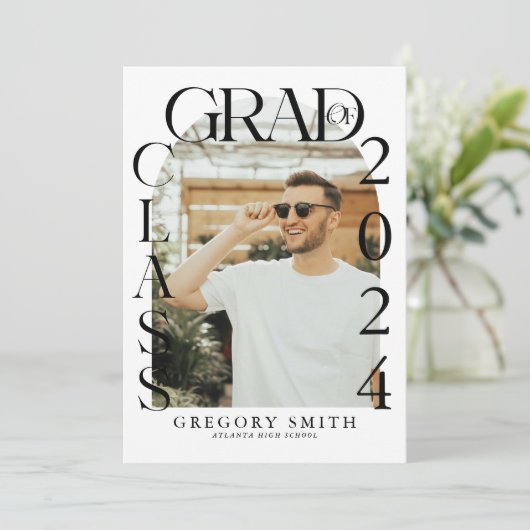 Moderne Boho Arch Foto Afstuderen Aankondiging (Staand voorkant)