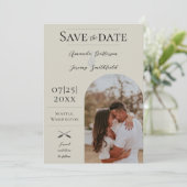 Moderne Boho Arch-foto | Beige Bewaar de datum Save The Date (Staand voorkant)
