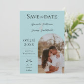 Moderne Boho Arch-foto | Blauwgroen De datum opsla Save The Date (Staand voorkant)