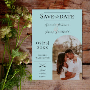 Moderne Boho Arch-foto Blauwgroen De datum opsla Save The Date
