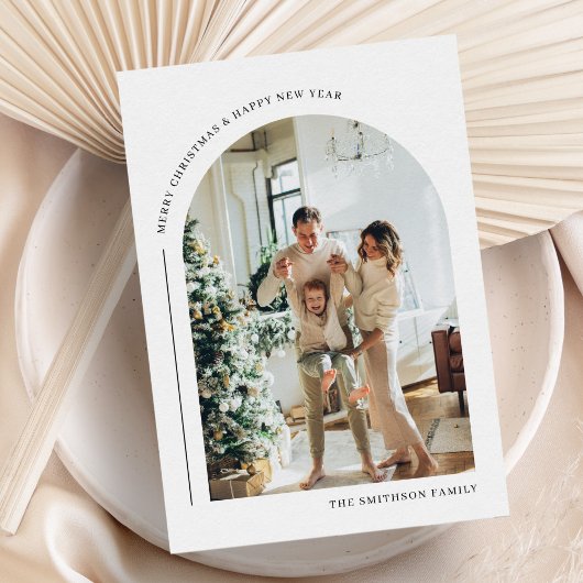 Moderne Boho Arch Foto Kerstmis Feestdagenkaart