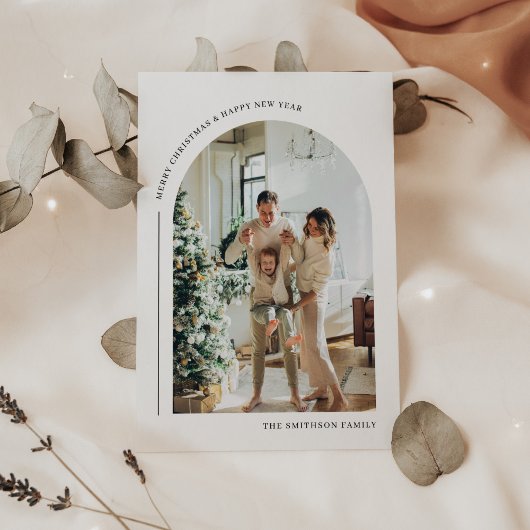 Moderne Boho Arch Foto Kerstmis Feestdagenkaart