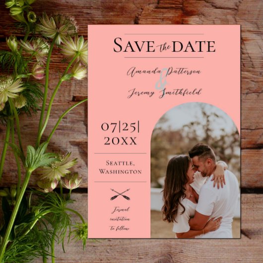 Moderne Boho Arch-foto | Koraal Bewaar de datum Save The Date