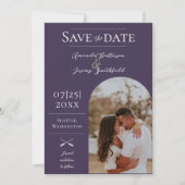 Moderne Boho Arch-foto | Paarse save the date (Voorkant)