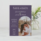 Moderne Boho Arch-foto | Paarse save the date (Staand voorkant)